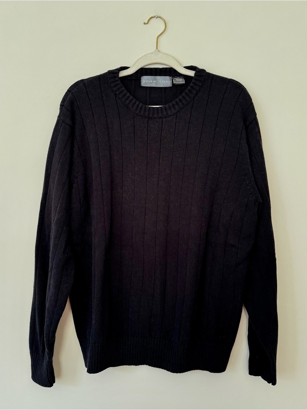 Vintage 90s Oscar de la Renta Ribbed Crewneck Sweater, Black – Men’s Size XL